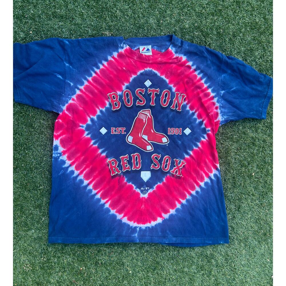Boston Red Sox Tie Dye T-Shirt Majestic MLB Graphic Tee - Picture 1 of 4